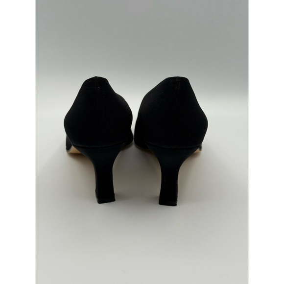Vaneli Black Satin Pumps 7M – Made in Italy, Vero Cuoio Leather Sole, Rhinestone - Picture 5 of 8